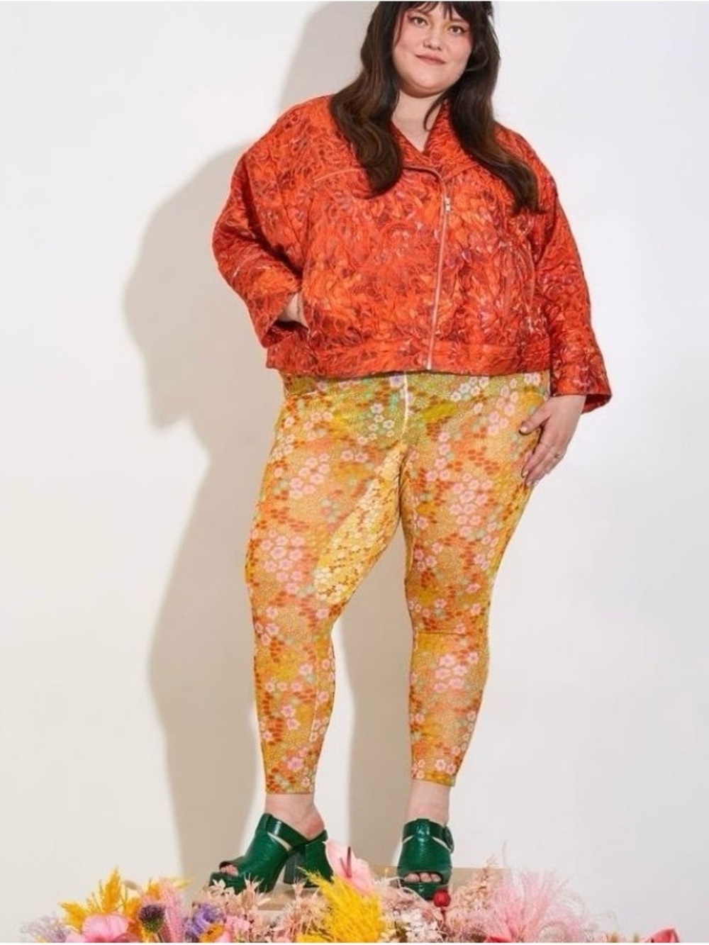 Tamara Malas Mirage Mesh Pants Sheer Retro Yellow Floral Tulle 14/16 1X 70s